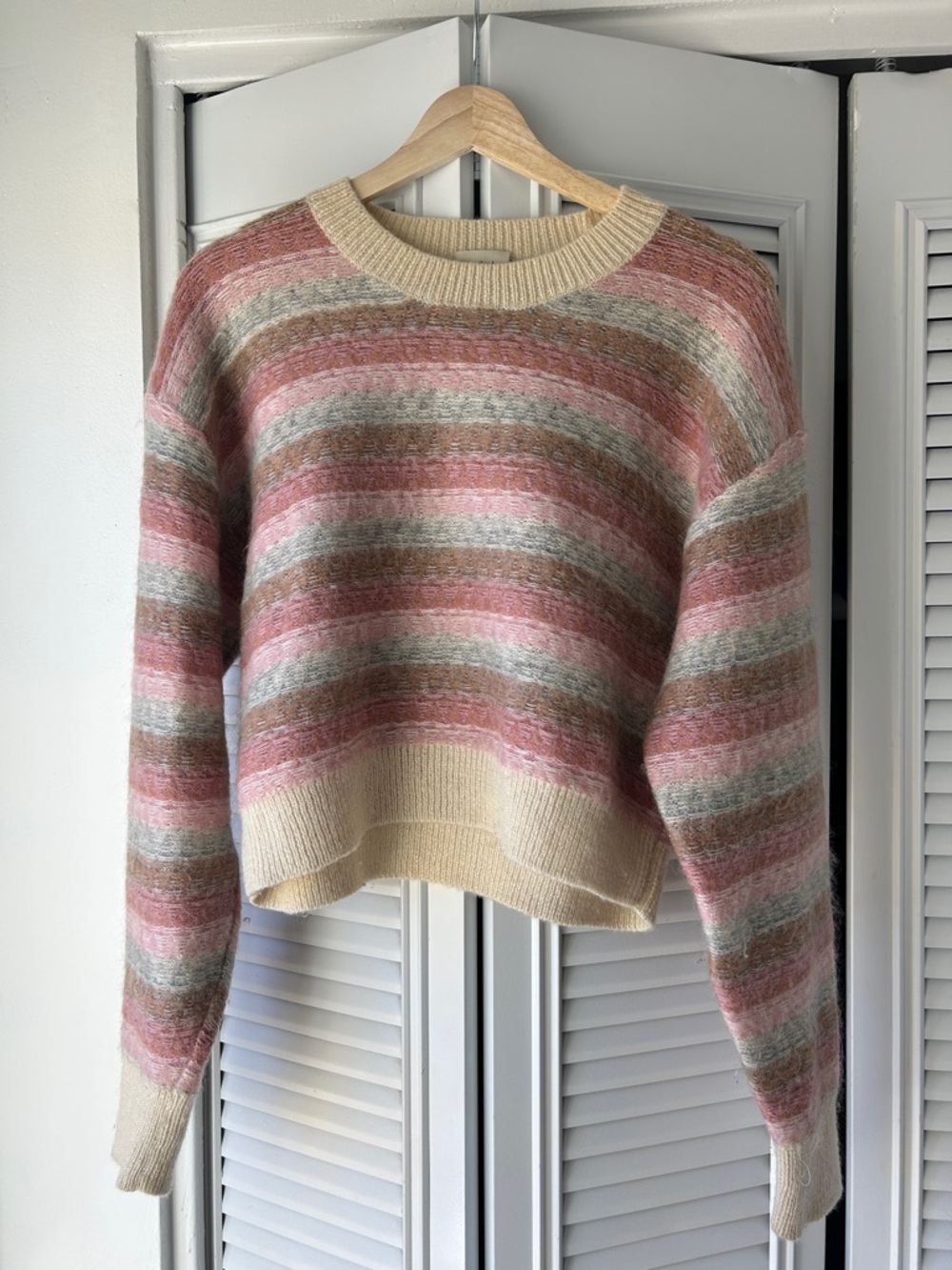 Wilfred Striped Crewneck Sweater in Pink, Cream and Taupe